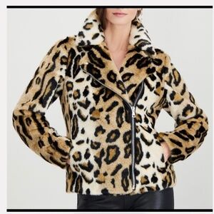 INC Leopard-Print Faux-Fur Moto Coat Macy's Size S